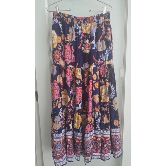 Soft Surroundings KARA SKIRT Akrotiri‎ Flowers Tiered Maxi Blue Floral XS 2/4 - Picture 3 of 6